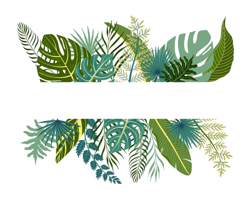 Green exotic tropical leaves flat decorative elements composition on white background isolated vector illustration
