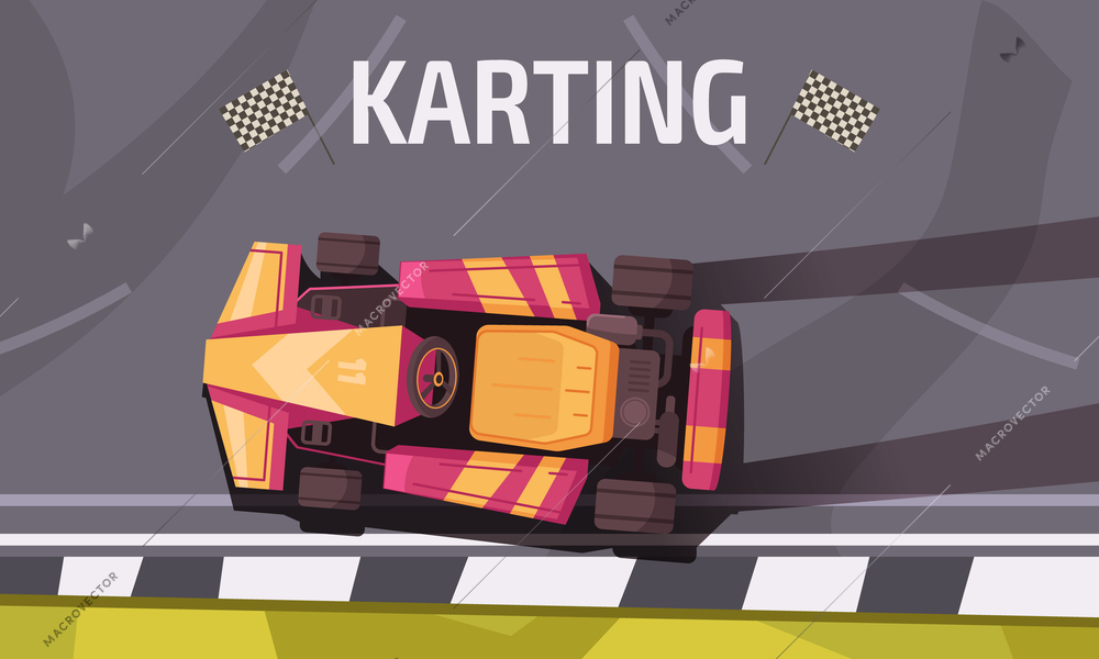 Karting cartoon concept with racing auto on track vector illustration