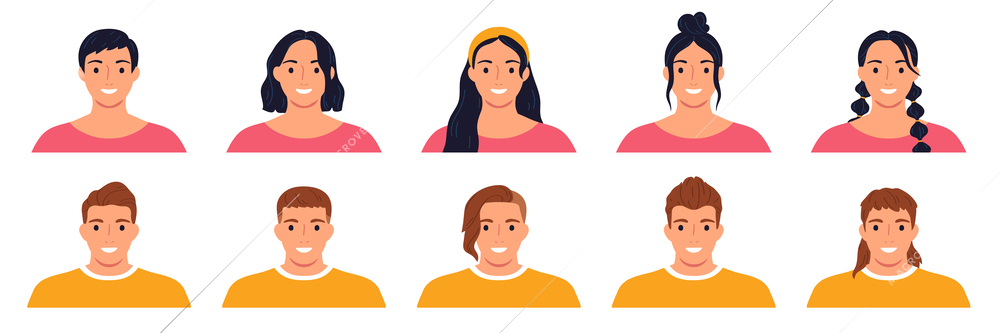 Hairstyle flat icons set with male and female avatars with different haircut isolated vector illustration