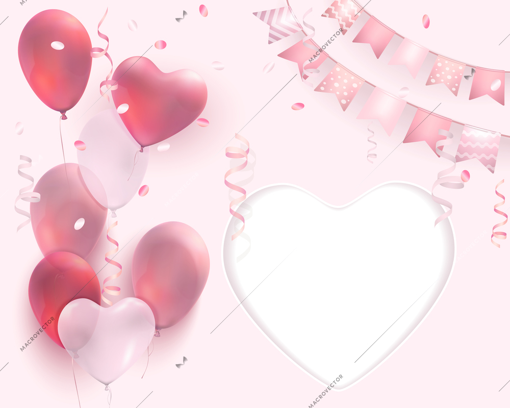 Celebration party background with heart balloons  symbols realistic vector illustration