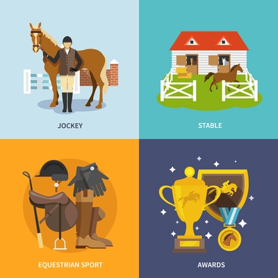 Jockey design concept set with stable equestrian sport awards flat icons isolated vector illustration