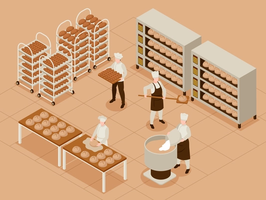 Bread production concept with organic loaf symbols isometric vector illustration
