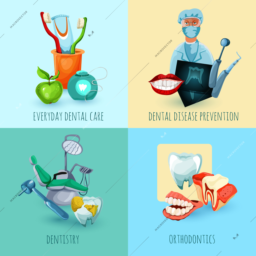 Stomatology design concept set with everyday dental care disease prevention dentistry and orthodontics icons isolated vector illustration