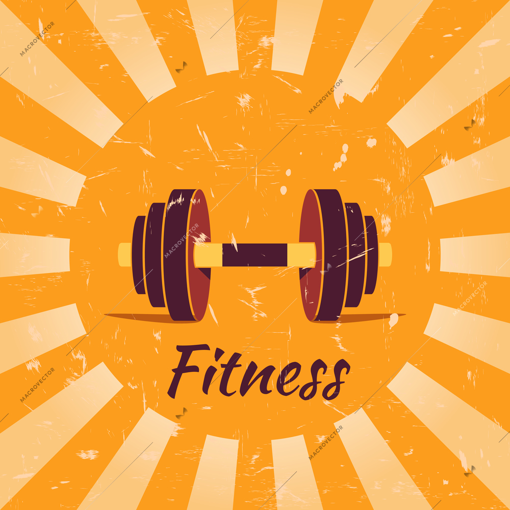 Vintage fitness poster background with dumbbells vector illustration