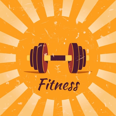 Vintage fitness poster background with dumbbells vector illustration