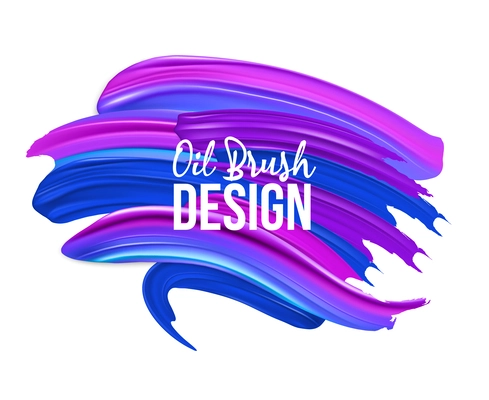 Realistic brush strokes with ornate text on top of neon colored oil smear on blank background vector illustration