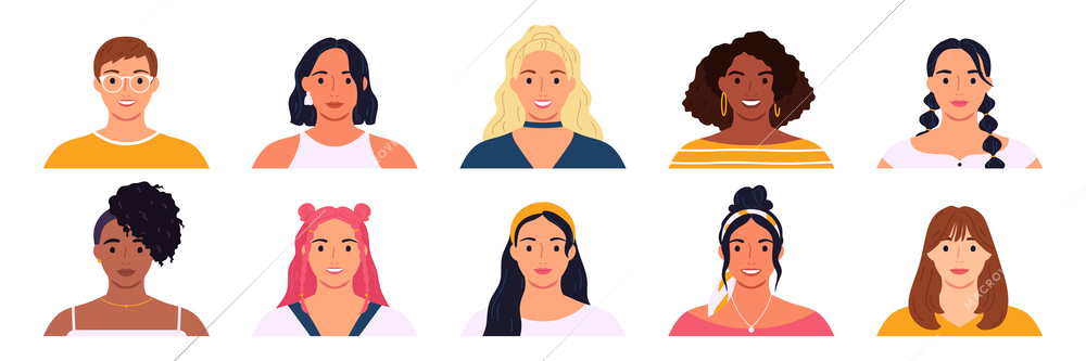 Hairstyle flat icons set with women wearing different haircuts isolated vector illustration