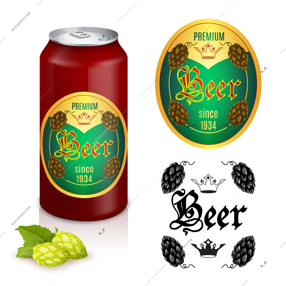 Traditional premium quality beer brand emblem design for cans and bottles labels sketch  abstract isolated vector illustration