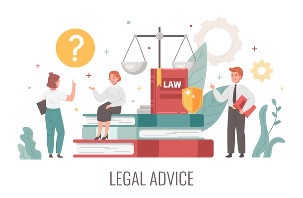 Lawyer cartoon concept with legal services symbols vector illustration