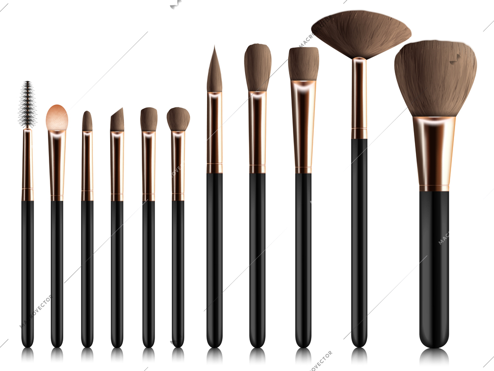 Makeup brush set with eyeshadow and facial brush realistic isolated vector illustration