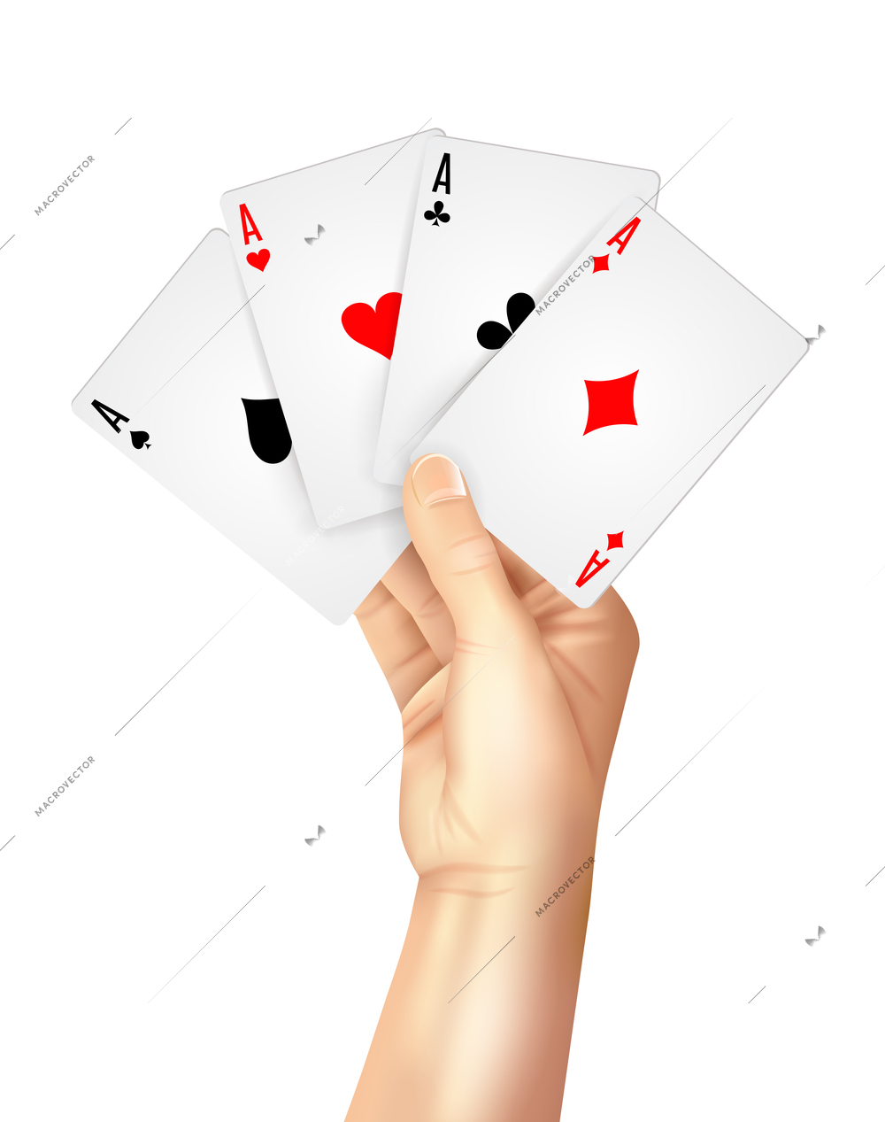 Gambling entertainment business decorative poster print with high hand holding four playing cards aces abstract vector illustration