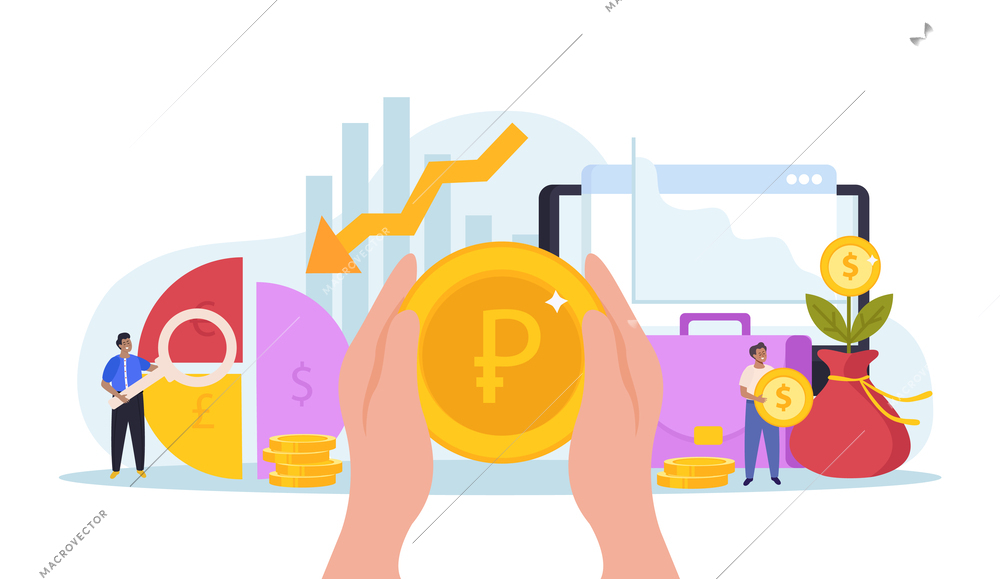 Financial diversification strategy composition with growth symbols flat vector illustration