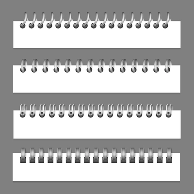 Realistic metal binders paper set of isolated images with top views of notebook sheets with holes vector illustration