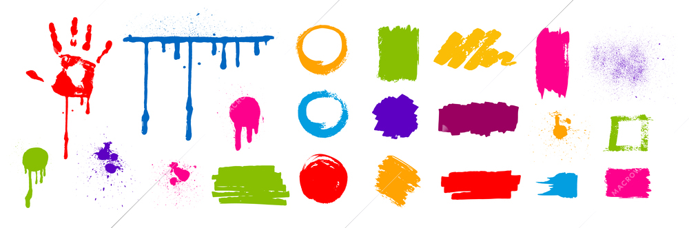 Colorful blots and splash of different shapes on white background realistic set isolated vector illustration