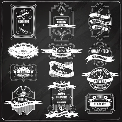 Black retro sales best quality old fashioned chalk blackboard advertisement emblems labels  collection sketch vector isolated illustration