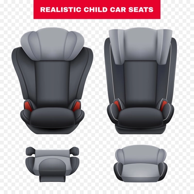 Realistic safety car transparent set with isolated front and top views of special child seat frames vector illustration