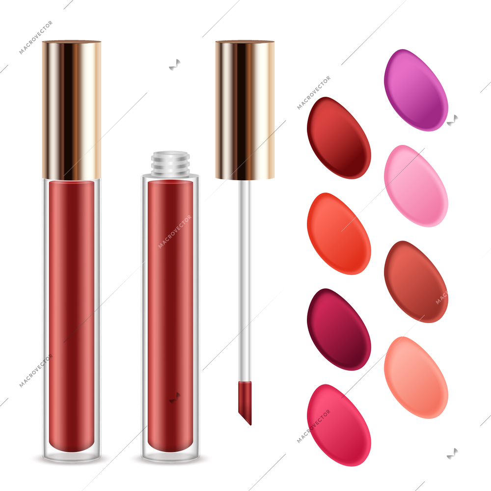 Makeup set with lipstick variety symbols realistic isolated vector illustration