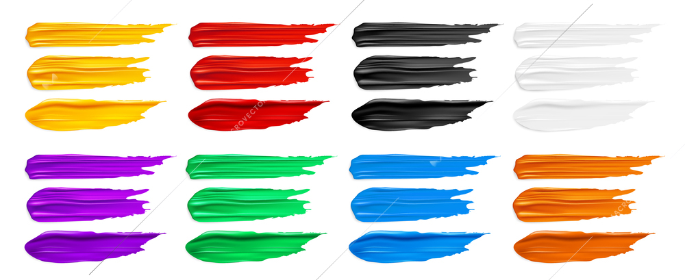 Realistic brush strokes big set with isolated colorful dashes images of different color on empty background vector illustration