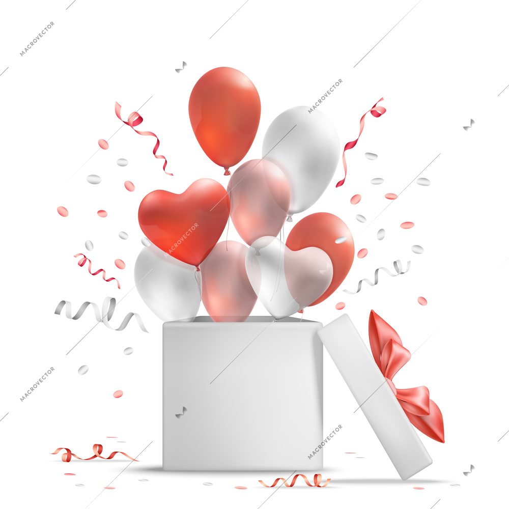 Celebration party concept with balloons and present symbols realistic vector illustration