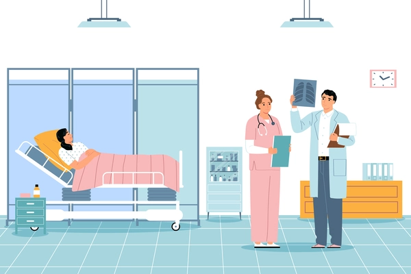 Nurse flat composition with patient and medical staff in hospital vector illustration