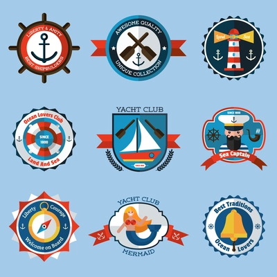 Nautical labels ship travel sea vacation set isolated vector illustration