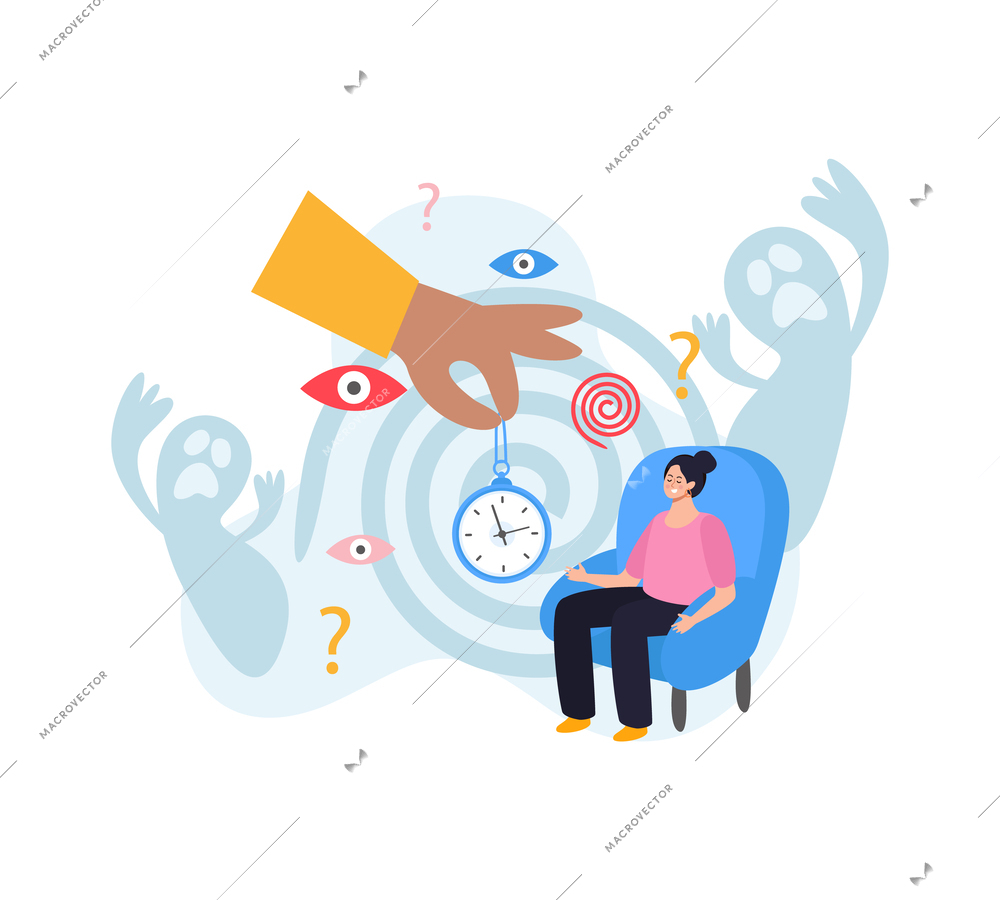 Open mind psychotherapy session concept with treatment symbols flat vector illustration