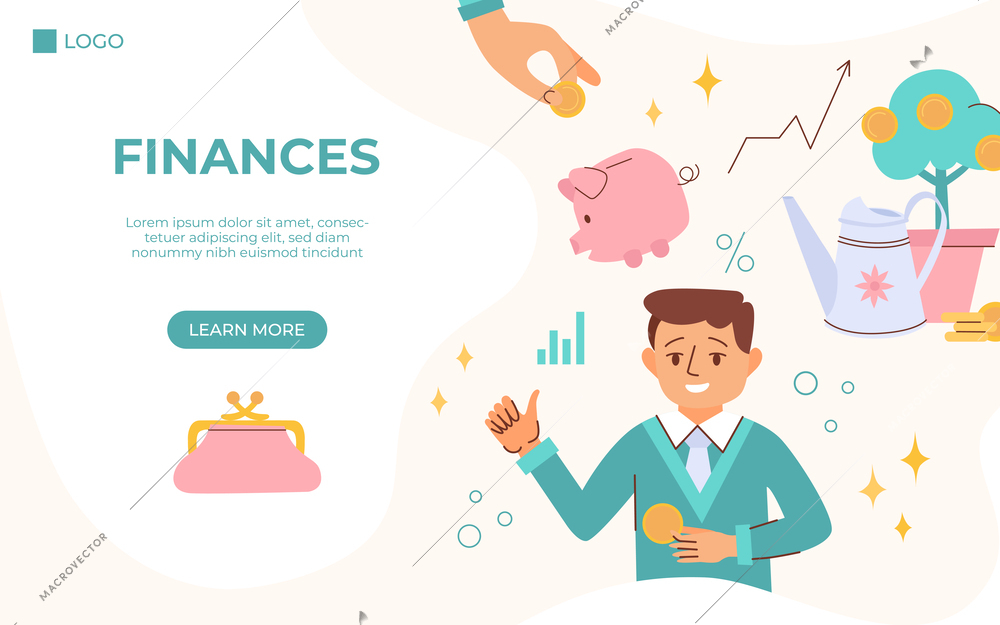Financial planning and investment flat web site page vector illustration