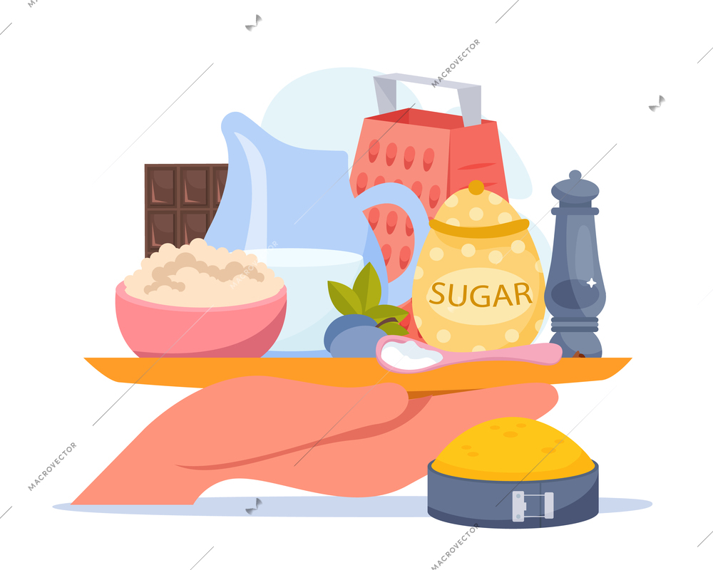 Baking abstract design concept with food ingredients spices tools and utensil flat vector illustration