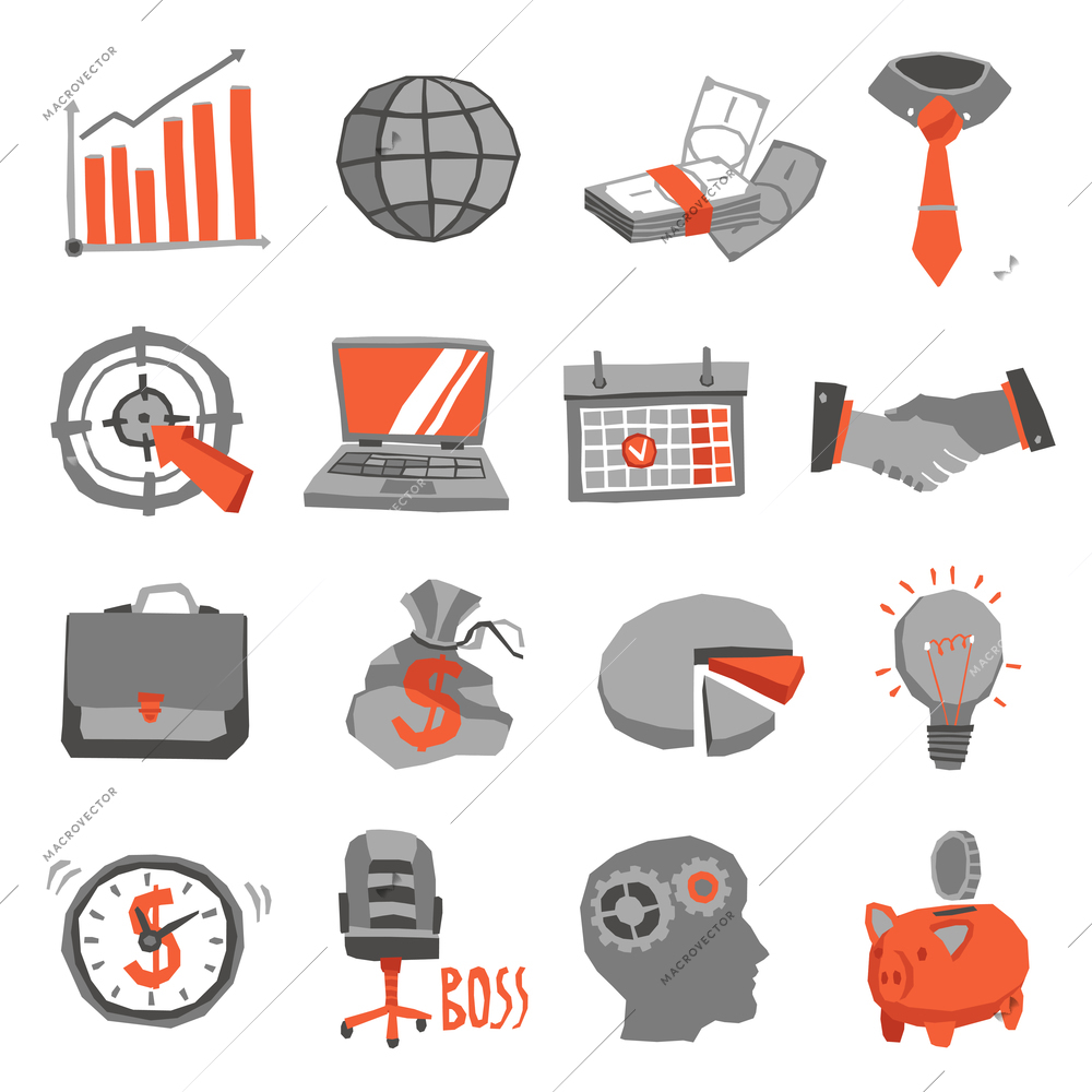 Business icons set with handshake briefcase lightbulb isolated vector illustration