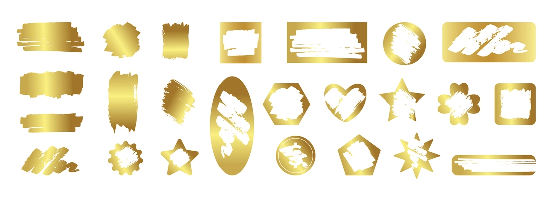 Realistic set of shiny golden blots and scratch card effects grunge texture on white background isolated vector illustration