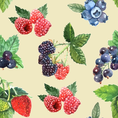 Berry seamless pattern with strawberry raspberry black currant vector illustration