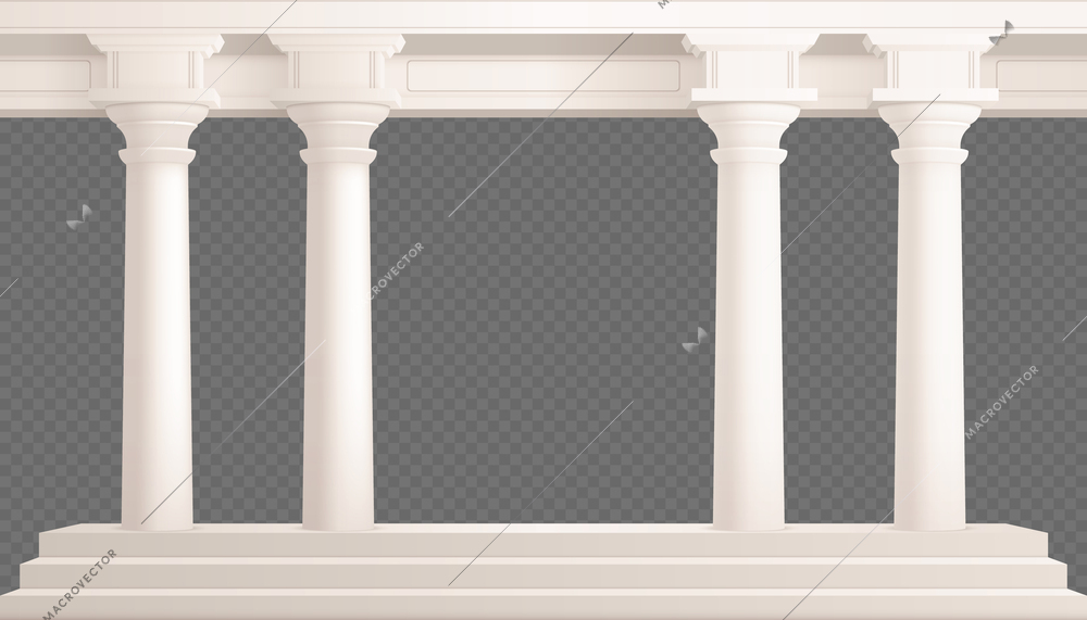 Realistic columns composition four pieces in white in antique style on a translucent background vector illustration