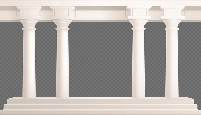 Realistic columns composition four pieces in white in antique style on a translucent background vector illustration