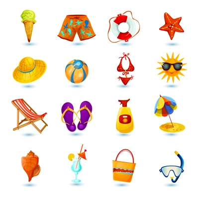 Summer holidays decorative icon set with ice cream shorts lifebelt sea star isolated vector illustration