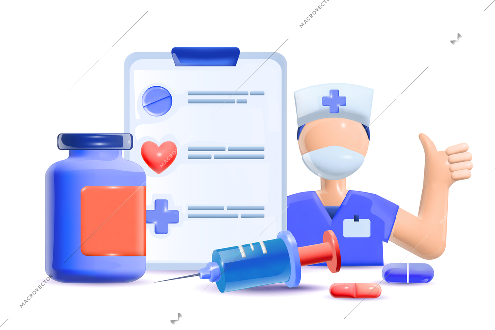 3d cartoon medicine composition with isolated view of pills jar prescription paper and faceless doctor character vector illustration