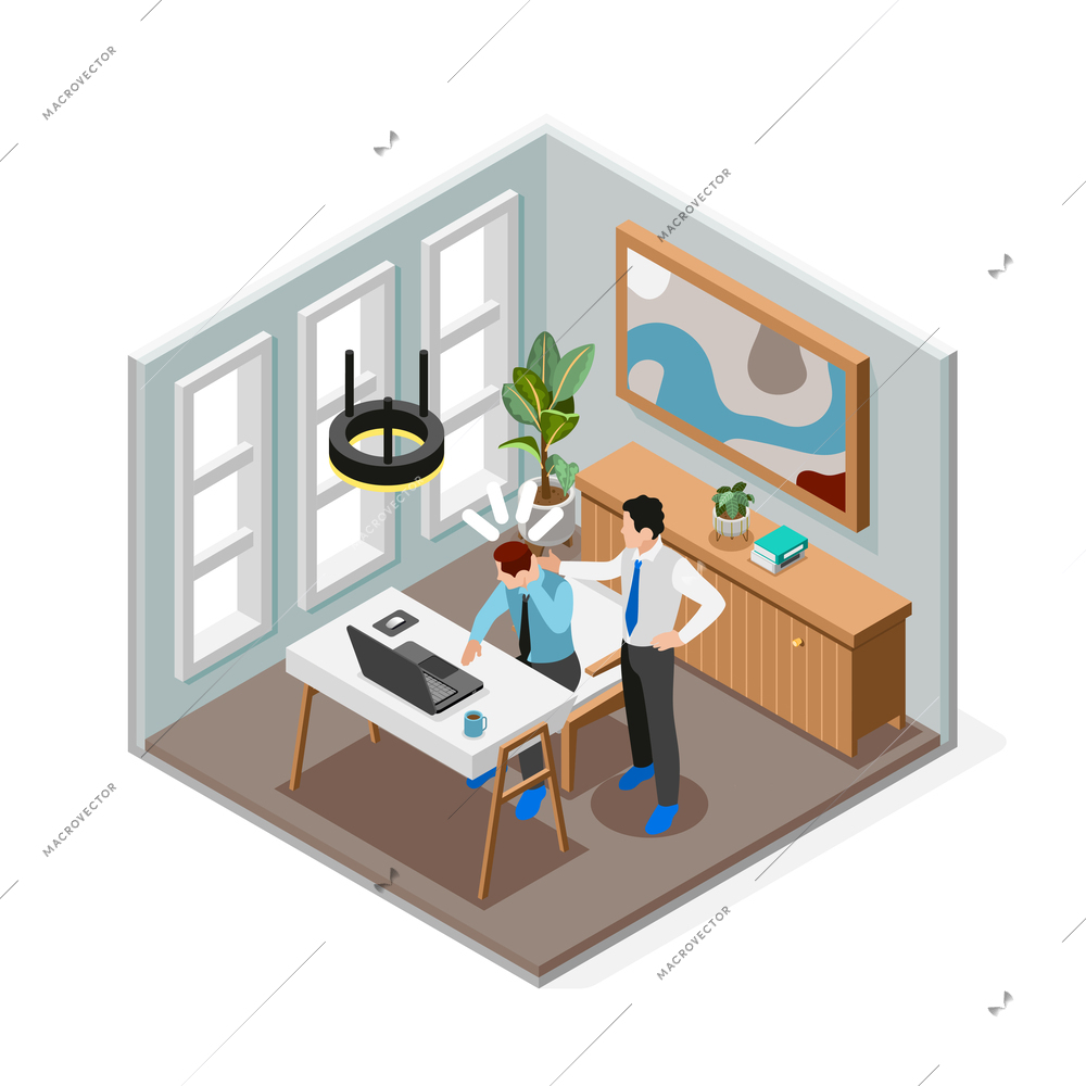 Bad boss isometric and isolated composition supervisor gives a slap to subordinate vector illustration