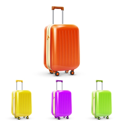 Set of colored plastic travel baggage suitcases isolated vector illustration