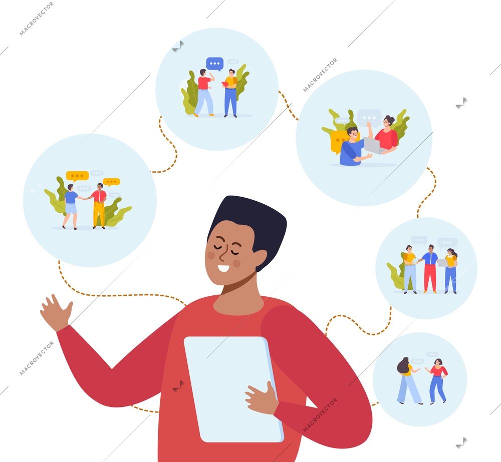 Energy economy flat set with male character and thought bubbles with compositions of arguing with people vector illustration