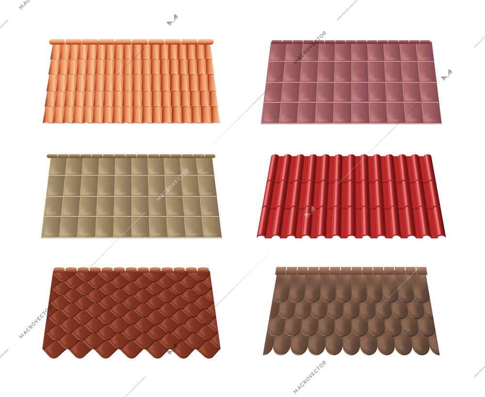 Realistic isolated roof icon set with bond classic milano tile soft roof vector illustration