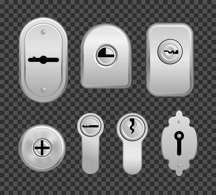 Realistic keyholes icon set keyholes for different door sizes on transparent background vector illustration