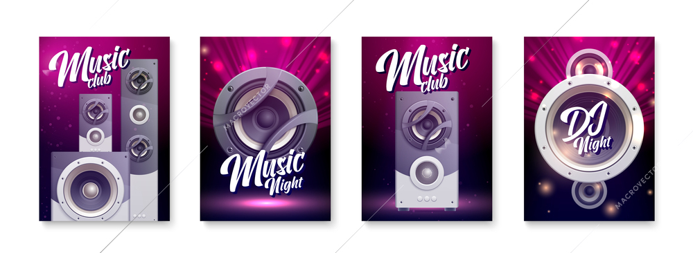 Isometric sound audio music vertical poster set with music club and night headlines vector illustration