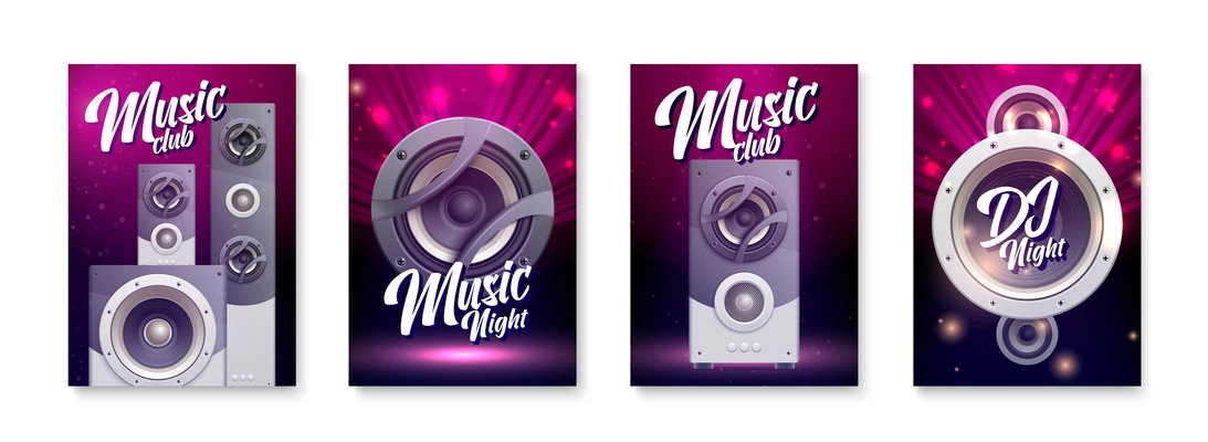 Isometric sound audio music vertical poster set with music club and night headlines vector illustration