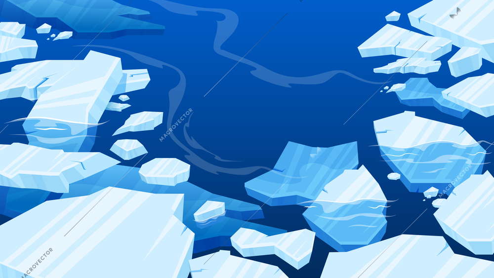 Frozen arctic ice composition many chunks of ice drifting into the sea vector illustration