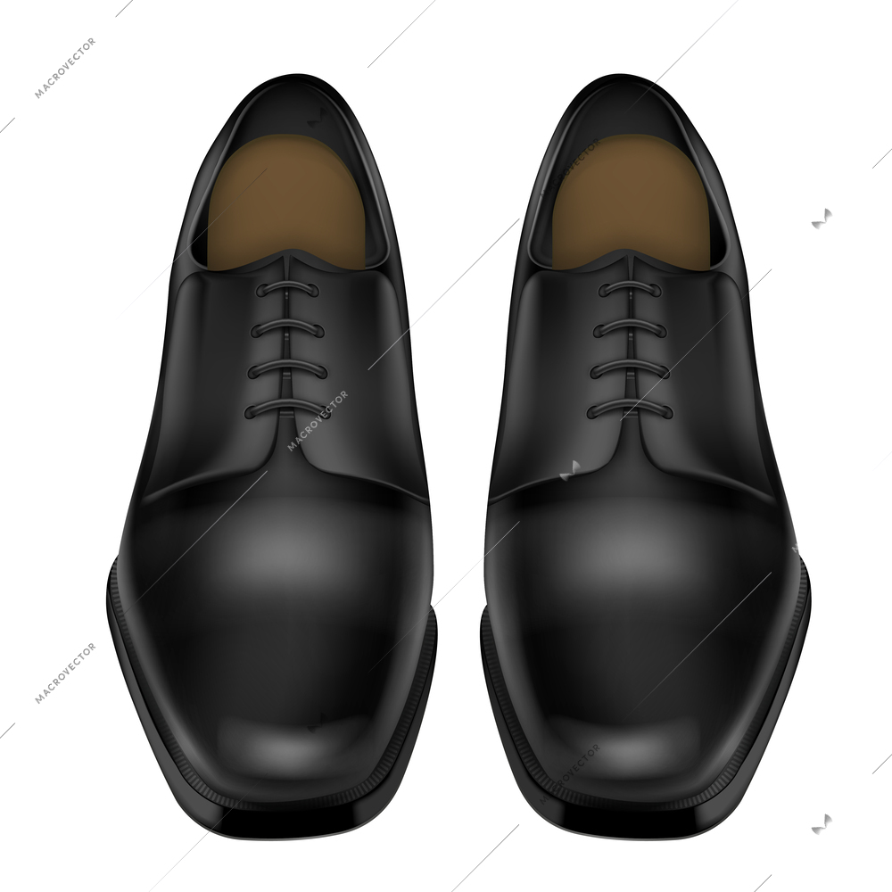 Realistic pare of black shiny leather male shoes isolated at white background vector illustration