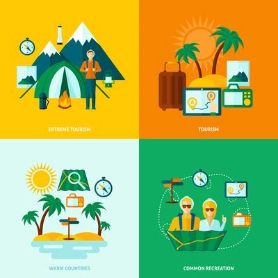 Tourist  design concept set with extreme common warm countries recreation flat icons isolated vector illustration