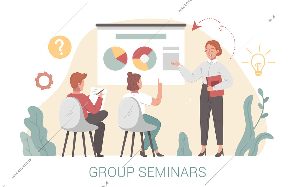 Coaching flat concept with group seminars and training vector illustration
