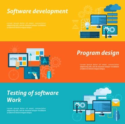 Program development horizontal banner set with software testing flat elements isolated vector illustration