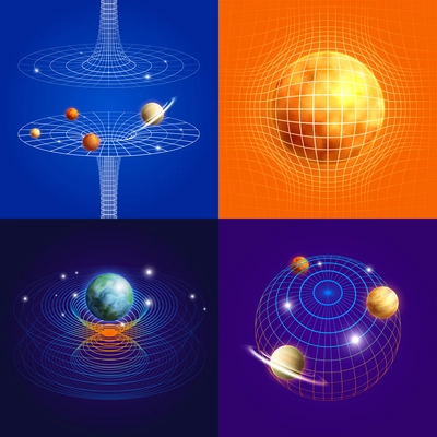 3d shapes composition set presentation of the rounded shapes of the planets and the solar system in color and in the form of grid vector illustration