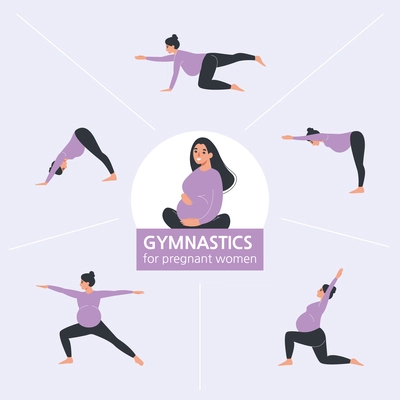 Pregnant courses infographic set with gymnastics symbols flat vector illustration