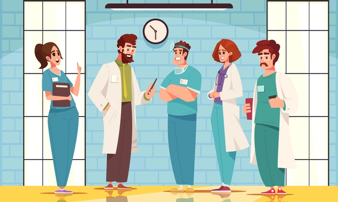 Doctor cartoon concept with medical discussion scene vector illustration